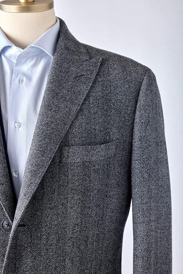 Peak Lapel Herringbone Overcoat