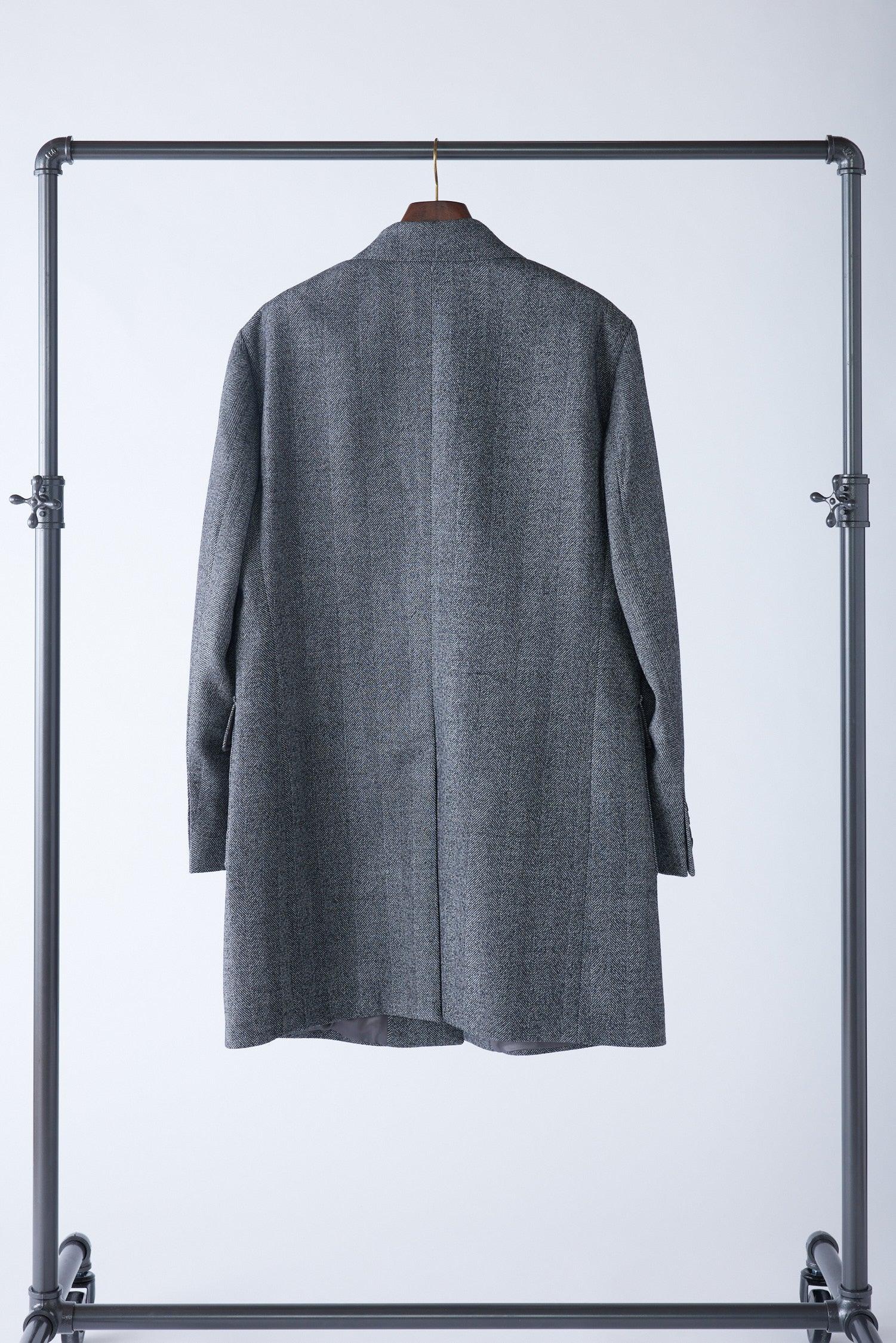 Peak Lapel Herringbone Overcoat